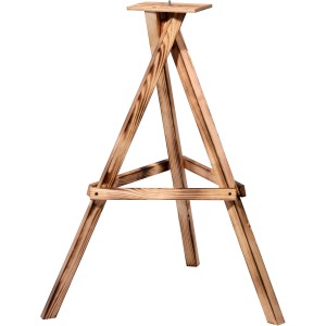 Dreibein Vogelhausständer, geflammtes Kiefernholz, 90cm hoch, für sicheren Stand von Vogelhäusern.