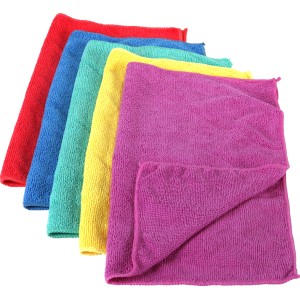 Purclean Mikrofaser Allzwecktücher, 5er-Set in Rot, Blau, Grün, Gelb und Lila.