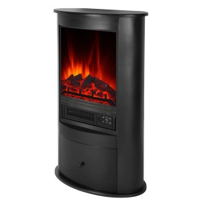 Schwarzer EL Fuego Elektrokamin Wien II mit Flammeneffekt und Schublade.