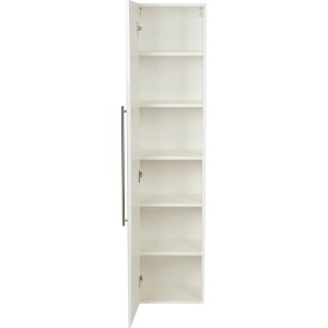 Offener, weißer Posseik Bad-Hochschrank Homeline (35 cm) mit 5 Einlegeböden und Edelstahlgriff.