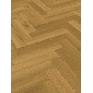 Klebe-Vinylboden Luciano Oak in heller Eichenholzoptik mit klassischem Herringbone-Muster. Strapazierfähiger Vinylboden.