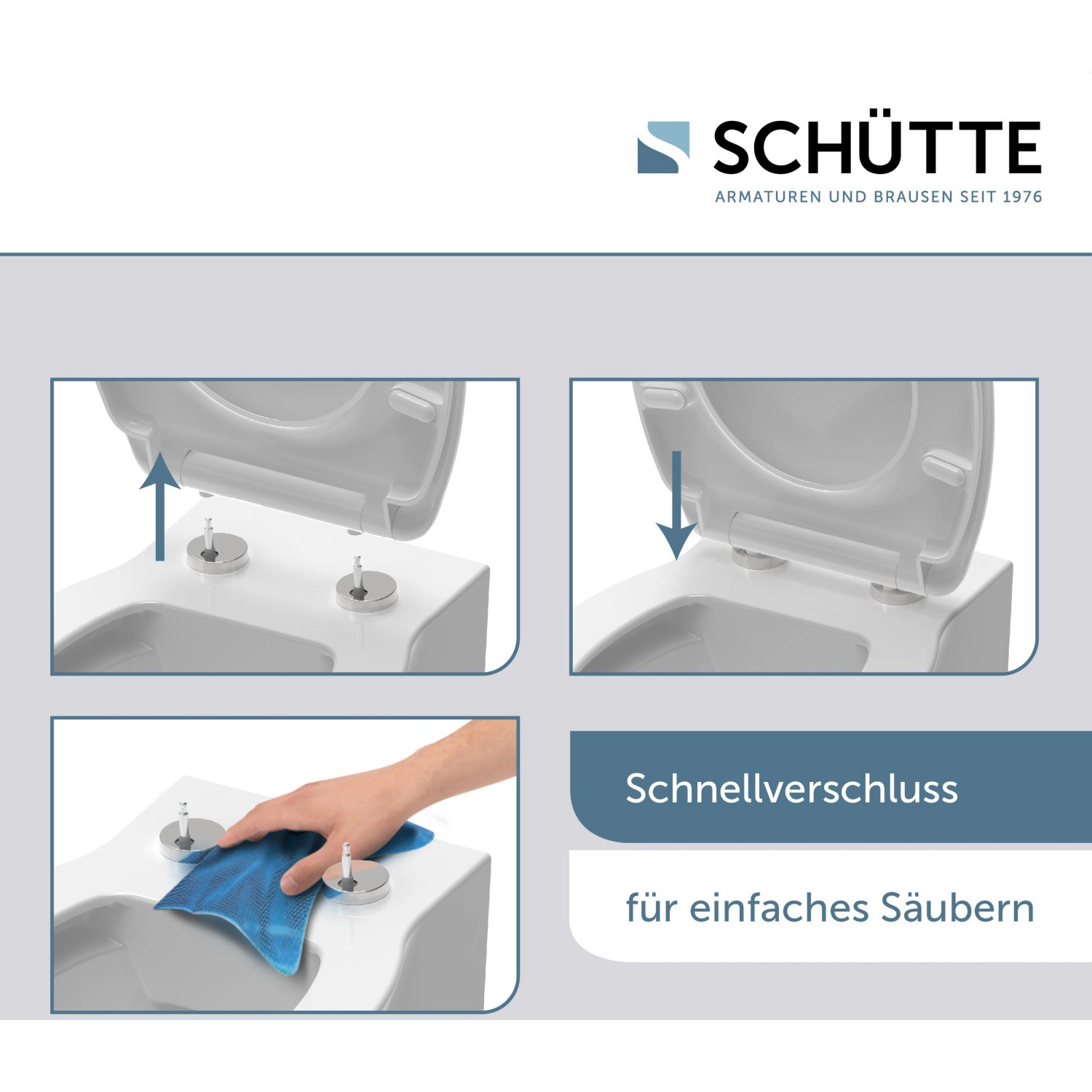 Schütte WC-Sitz Stone mit Schnellverschluss zur einfachen Reinigung.