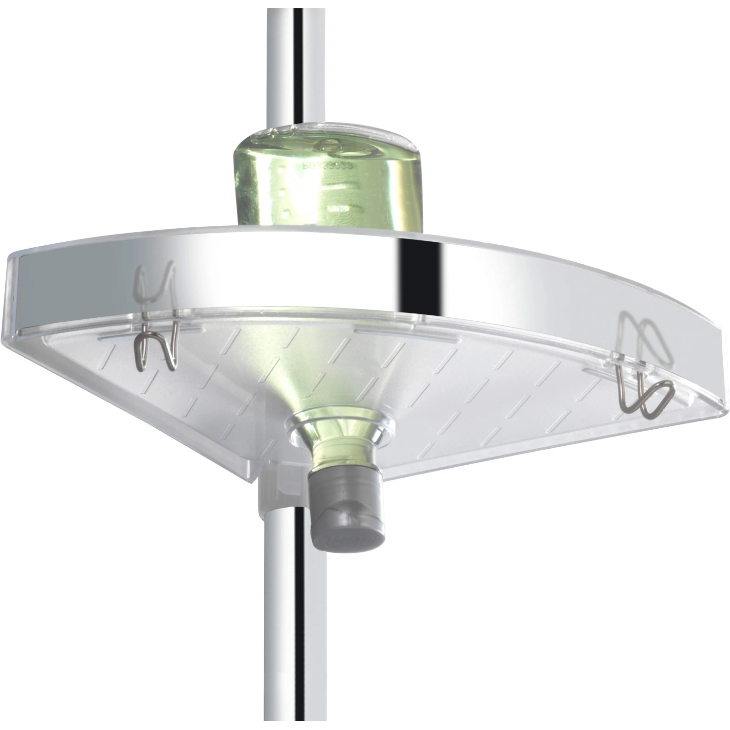 Wenko Teleskop Duschecke Premium mit 3 Ablagen in Silber, Detailansicht.