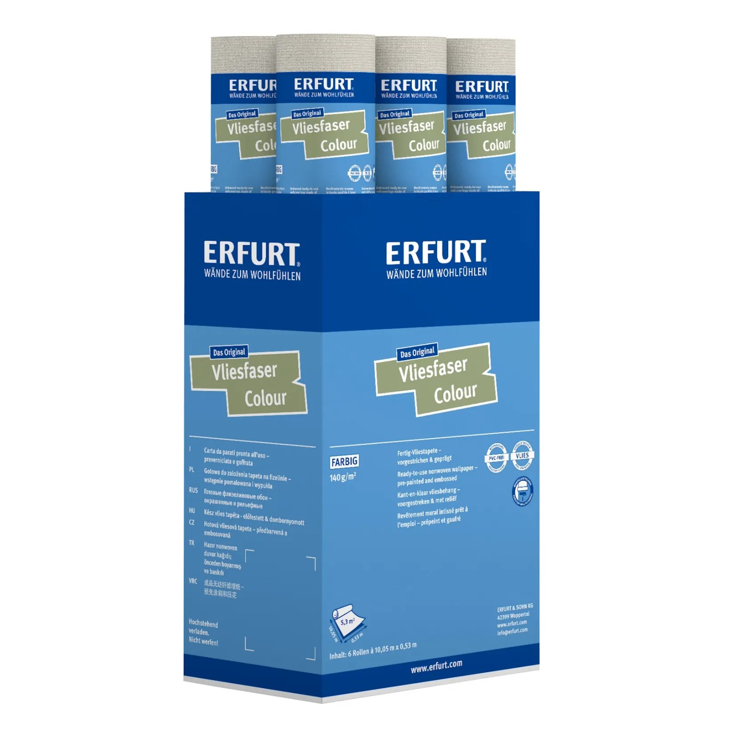 Erfurt Vliesfaser Colour 302-4, dunkelbeige Vliestapete, Rollen im Karton.