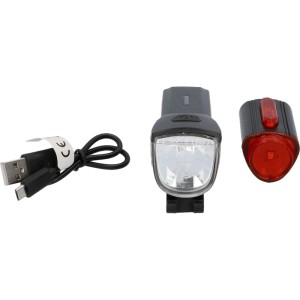 Fischer Akku-LED-Beleuchtungsset mit Front-, Rücklicht und USB-Ladekabel für Fahrräder.