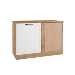 Held Küchen Eckunterschrank Kempten, 120 cm, Weiß/Wotan Dekor, Landhaus Optik.