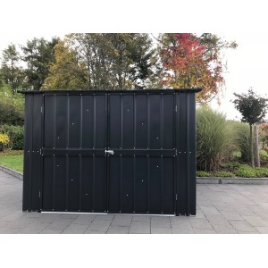 Globel Fahrradbox Family in Anthrazit mit Doppeltür und Platz für 4 Fahrräder.