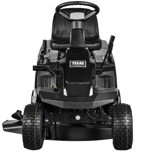 Schwarzer Texas Rasentraktor Rider 6500E mit 65 cm Mähbreite.