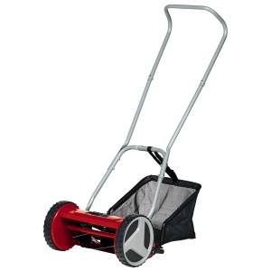 Einhell Hand-Rasenmäher GC-HM 300 mit Grasfangkorb, rot/silber. Handlicher Spindelmäher für kleine Gärten.