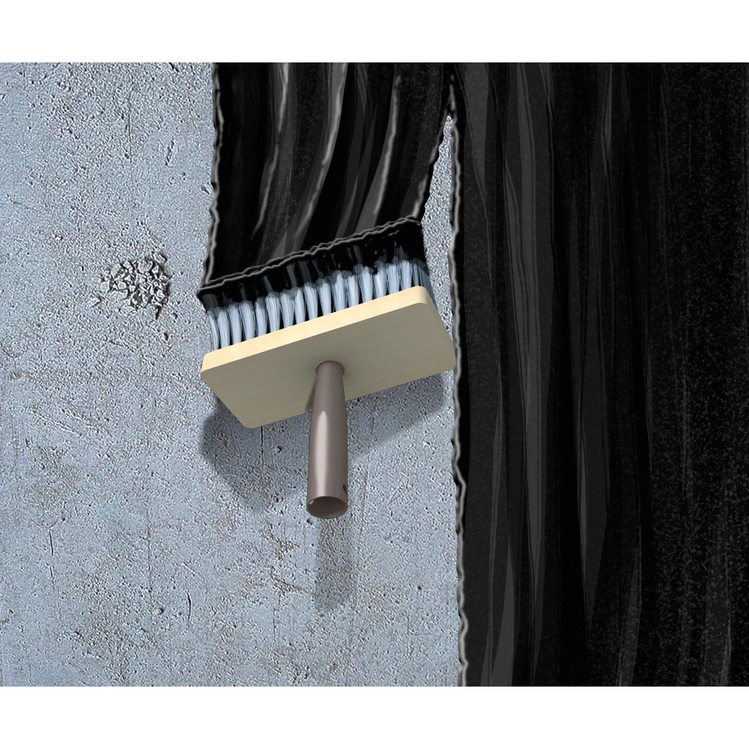 Auftragen von MEM Bitumen-Voranstrich (1 l) auf eine Wand mit einem Quast. Geeignet zur Untergrundvorbereitung.