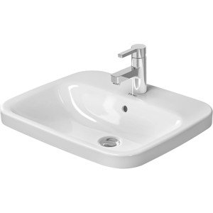 Weißes Duravit Einbauwaschbecken DuraStyle, 56 cm, mit Armatur und Hahnloch.