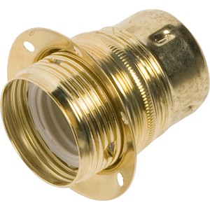 Messingfarbene E27 Lampenfassung zur Lampeninstallation mit Ring zur Lampenschirmfixierung.