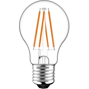 E27 LED Leuchtmittel in Glühlampenform mit 7,3 W für warmweißes Licht.