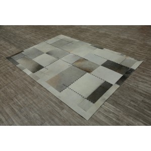 Kayoom Teppich Mystic, grau-multicolor, 120x170 cm. Lederteppich im Patchwork-Design.