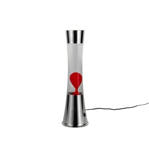 Rote Reality LED Lavaleuchte Etna, Design-Tischlampe mit warmweißem Licht und silberfarbenem Fuß.