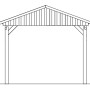 Technische Zeichnung: Skan Holz Carport Fichtelberg, 317x566 cm, rote Schindeln, weiße Pfosten. Maße: 303 cm hoch, 225 cm Einfahrtshöhe.