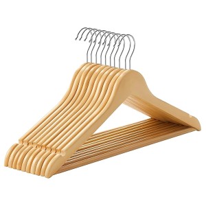Songmics Kleiderbügel-Set, 10 Holz-Kleiderbügel mit Hosensteg und Metallhaken.