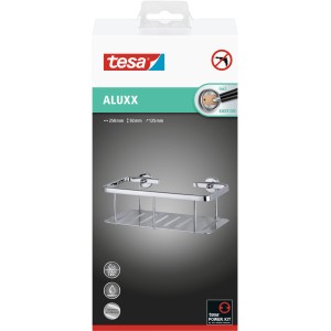 Tesa Aluxx Duschablage mit tiefem Boden, verchromtes Aluminium, zur Wandmontage ohne Bohren.