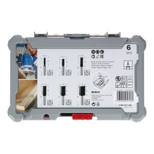 Bosch Nutfräser-Set, 6-teilig, 6 mm Schaft, in grauer Aufbewahrungsbox. Zubehör für Fräsen.