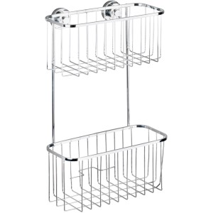 Wenko Power-Loc Wandregal Bovino mit 2 Etagen aus Edelstahl, zur Badutensilien Aufbewahrung.