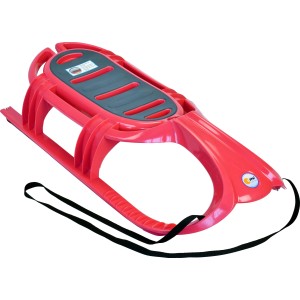 Pinker Kunststoffschlitten Snow Tiger mit schwarzer Sitzfläche und Zugband.