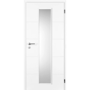Weiße Zimmertür Fridoor Quadro mit satiniertem Glas, DIN rechts, 85 cm breit.