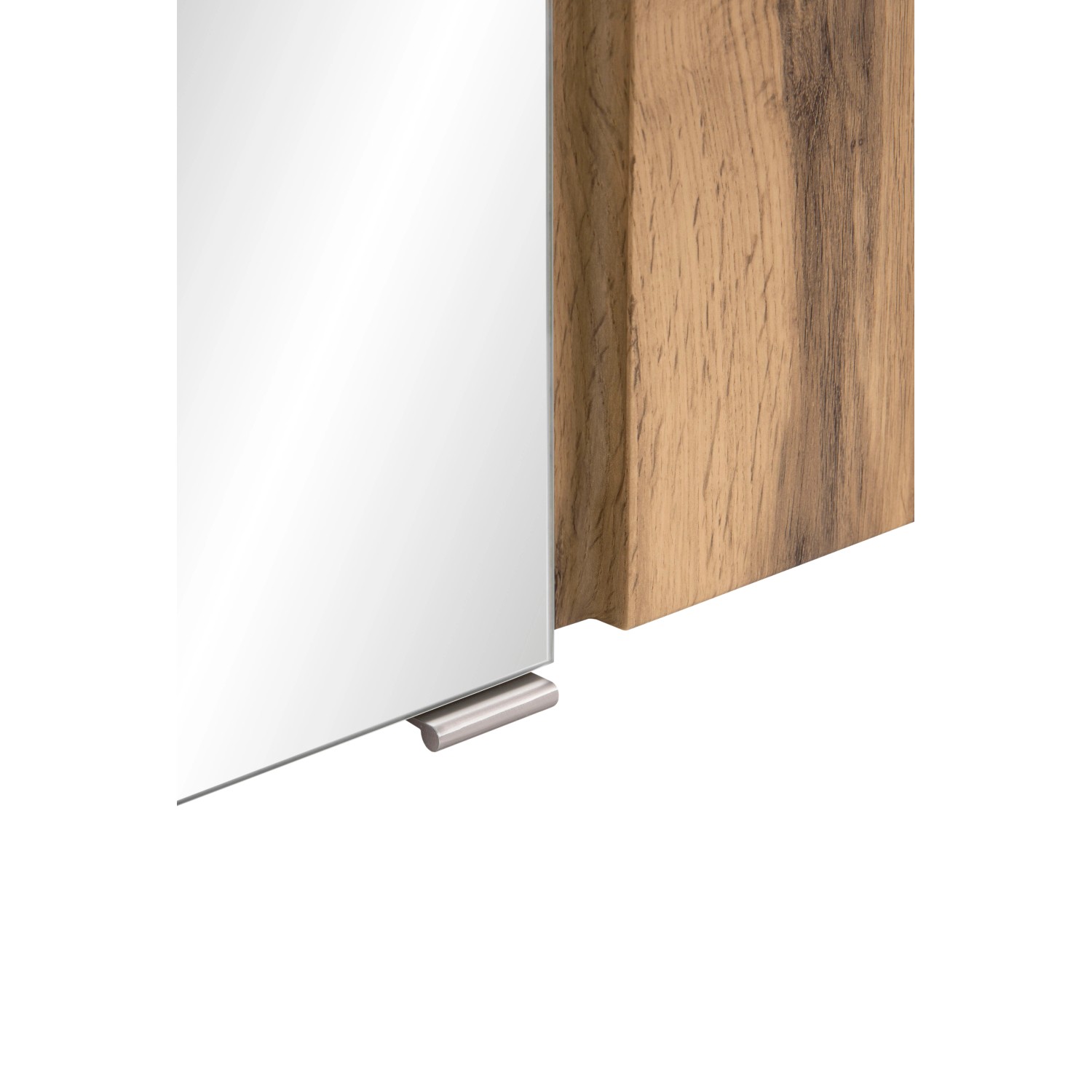 Detailaufnahme: Held Möbel Ancona Spiegelschrank (85 cm) in Wotaneiche mit Griff.