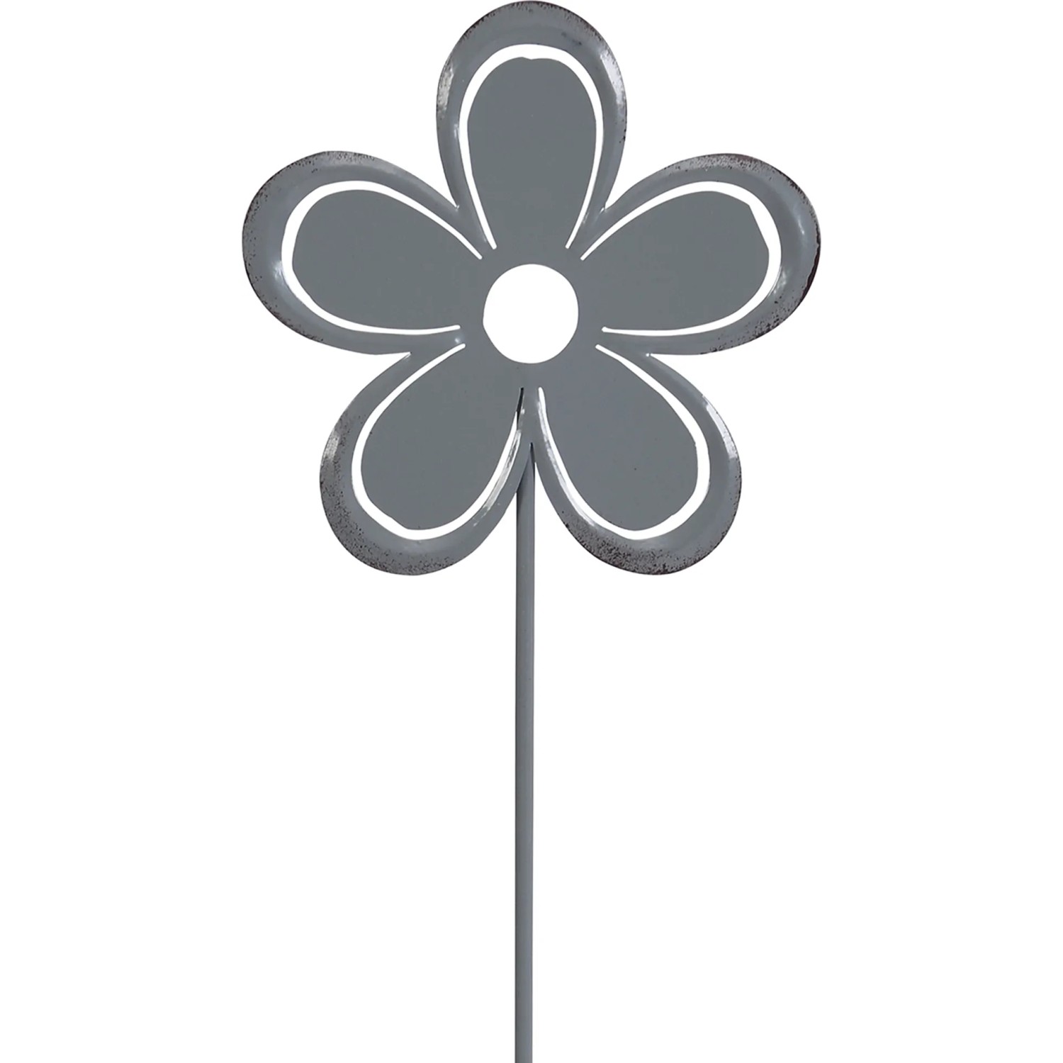 Gartenstecker Blume in Antikgrau, 60 cm hoch, aus Metall für die Gartendekoration.
