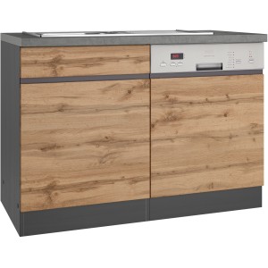 Held Möbel Spülenunterschrank Turin 120 cm, Wotaneiche/Graphit, mit Geschirrspülerblende.