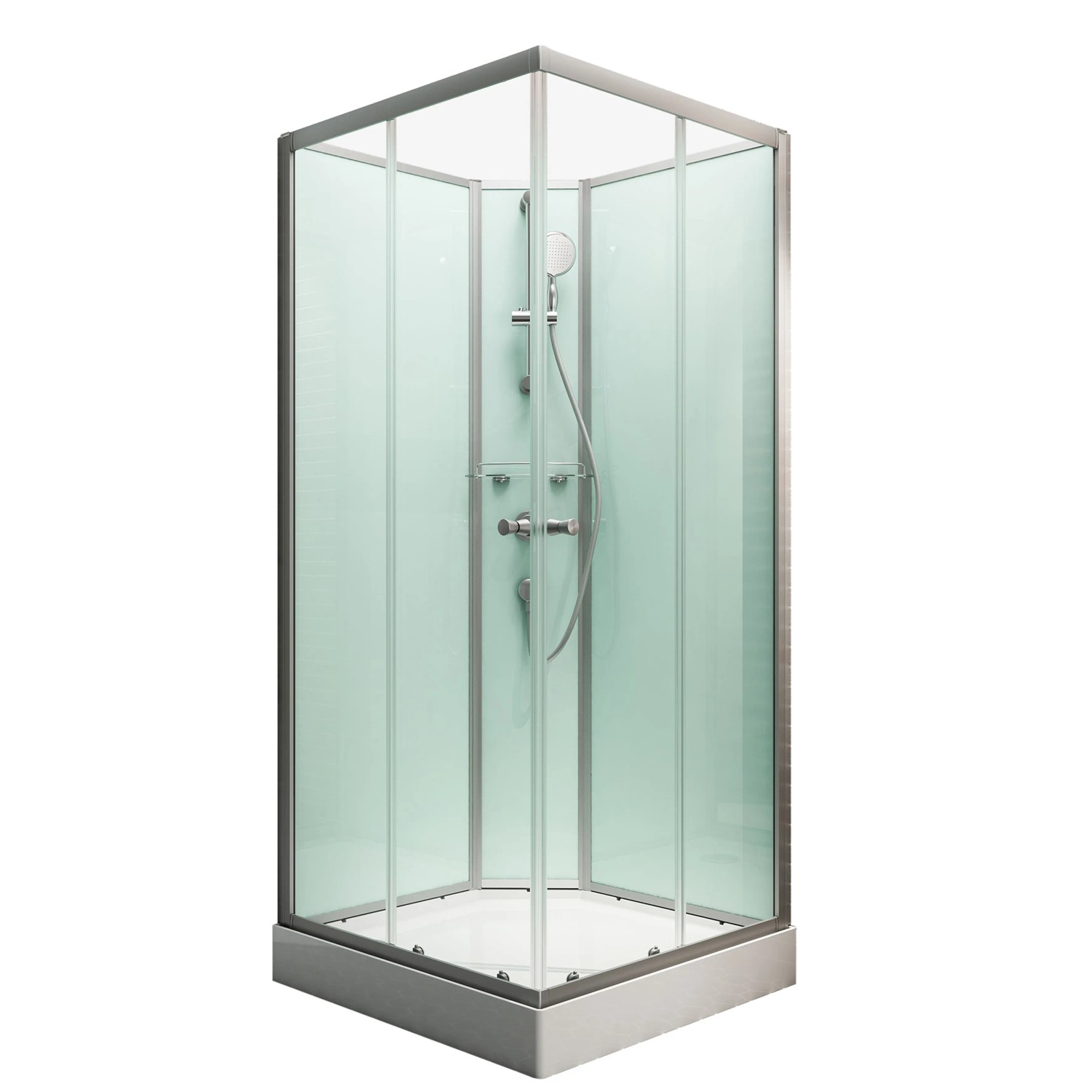 Schulte Komplettduschkabine Korfu II mit Boiler und Pumpe, Alu Hellgrün. Moderne Eckdusche mit Sicherheitsglas.