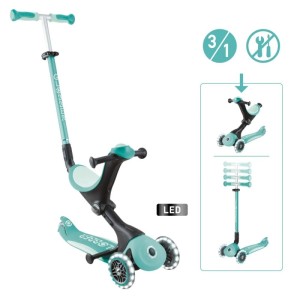 Globber Go-Up Deluxe Lights 3-in-1 Dreirad, Laufrad & Scooter in Dunkelmint mit LED-Rädern, höhenverstellbar.