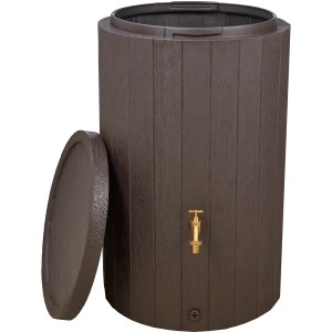 Garantia Regenspeicher Timber 230 l in Braun mit Holzoptik und abnehmbarem Deckel.