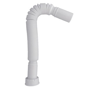Flexibles, weißes Anschlussrohr für Spülen, variabel einstellbar von 315 bis 830 mm.