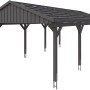 Skan Holz Carport Fichtelberg, schiefergrau, mit Dachlattung. Einzelcarport aus Fichte mit acht Pfosten.