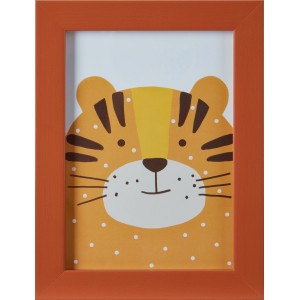 Orangefarbener Bilderrahmen Safari Adventure 13x18 cm mit Tiger-Motiv für Kinderzimmer.