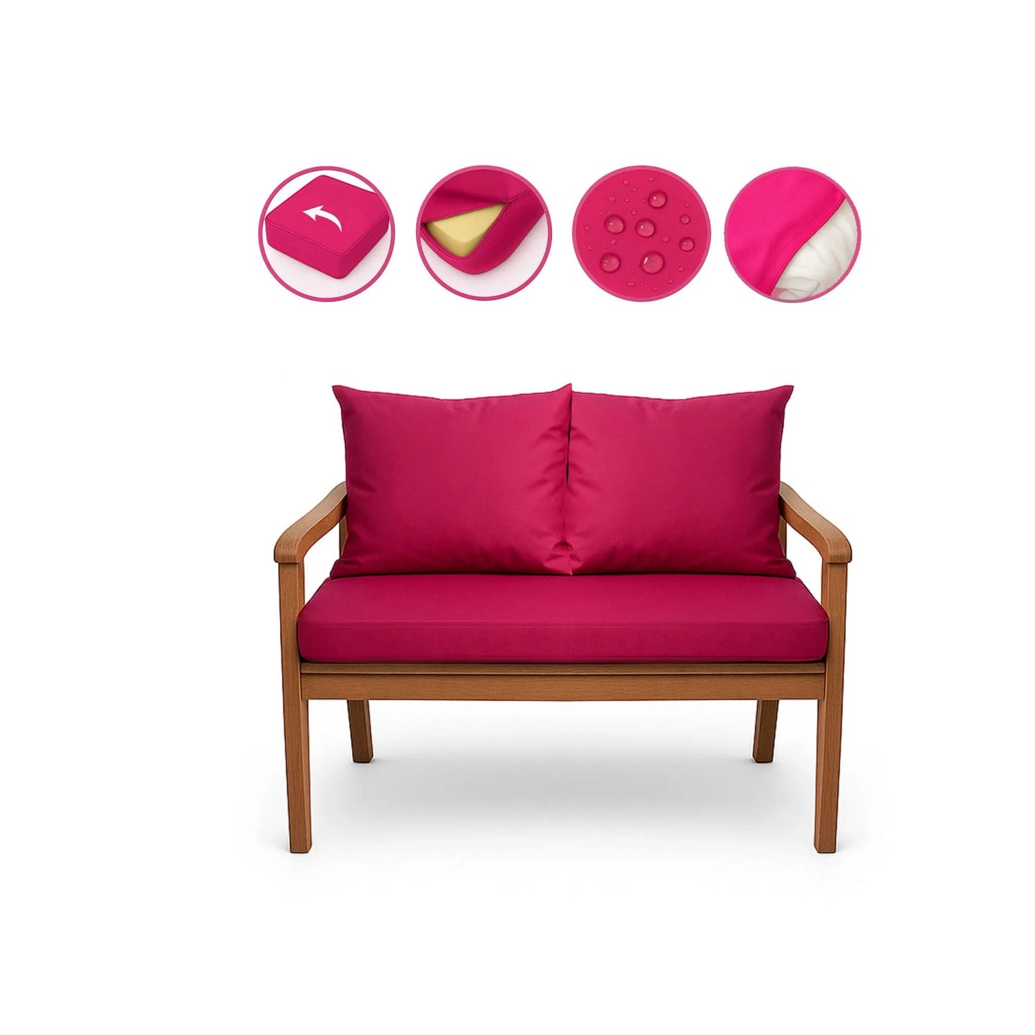 Setgarden Bankkissen-Set, rose, für 2-Sitzer Gartenbank, mit abnehmbaren Bezügen.