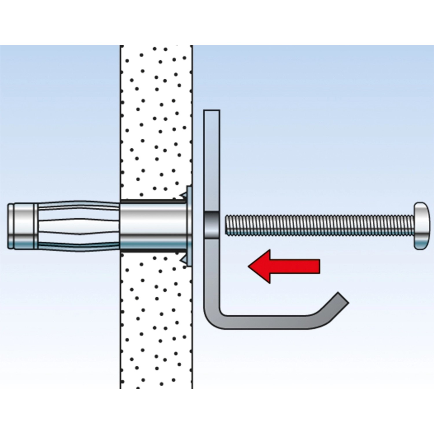 Fischer HM 4x45 S K Hohlraumdübel mit Schraube, Montage in Gipskartonwand dargestellt.