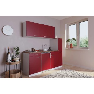 Respekta Küchenzeile KB180WR, 180 cm, rot-weiß, mit Spüle, Kochfeld und Kühlschrank.