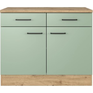 Flex-Well Unterschrank Cara, 100 cm, Schilfgrün/Artisan Eiche, mit 2 Schubladen und 2 Türen.