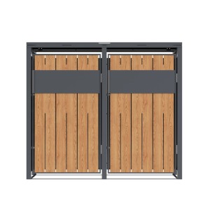 Westmann Mülltonnenbox Varius 2 aus anthrazitfarbenem Stahl mit zwei Türen in Holzoptik für 2 Mülltonnen. Modernes Design.