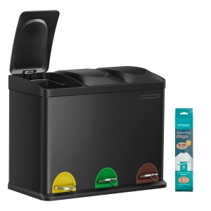Songmics Mülleimer Petaja 3 Fächer x 15 l Schwarz