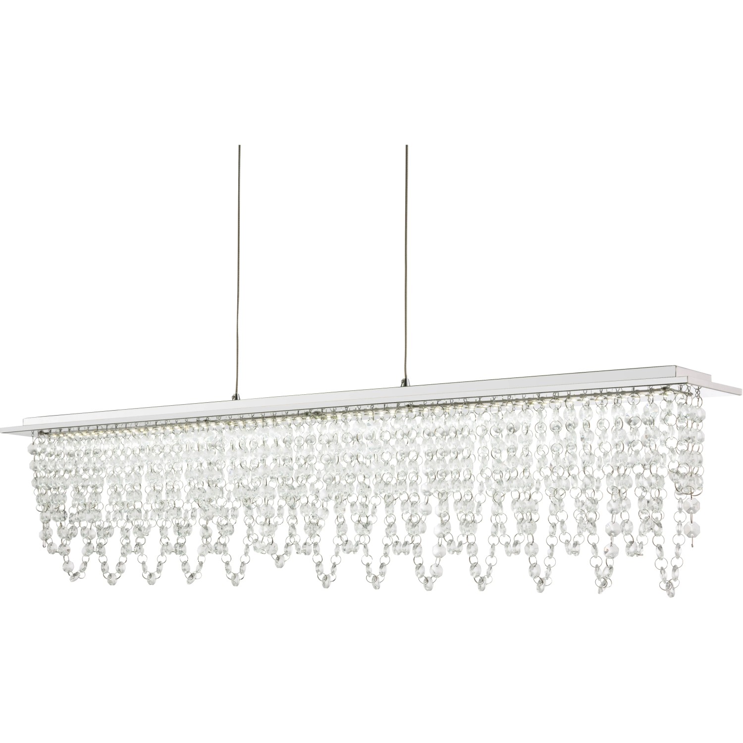 Chromfarbene LED-Pendelleuchte SCALA mit Kristallbehang, dimmbar und mit Fernbedienung.