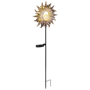 Globo LED Solarleuchte in Schwarz-Matt/Rost-Optik, 81,5 cm, mit dekorativer Sonne und Glaskugel für den Garten.