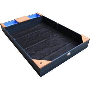 Axi Kelly Sandkasten mit Becken und Bank, anthrazit-braun, 180x115 cm. Holzsandkasten mit Wanne und Abdeckung.