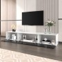 okwish TV Schrank mit LED Licht Holzoptik Glasböden 180x35x30cm Schwarz_2
