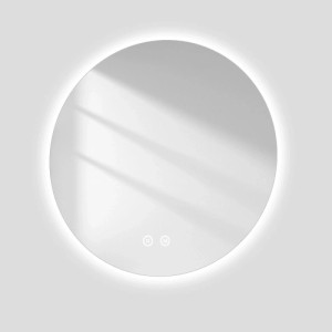 Runder, rahmenloser Emke LED Badezimmerspiegel 50cm mit Hintergrundbeleuchtung, Touchschalter und 3 Lichtfarben.