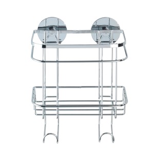 Wenko Turbo-Loc Wandkorb mit Haken, Edelstahl glänzend, zur Montage ohne Bohren.