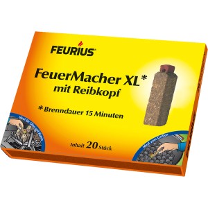 FeuerMacher XL Grillanzünder mit Reibkopf, 20 Stück im Paket.