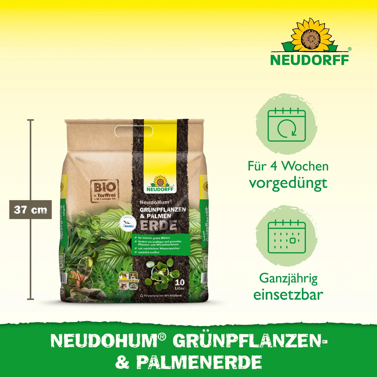 Neudorff Neudohum Grünpflanzen- & Palmenerde, 10 l Sack, torffrei und biologisch.