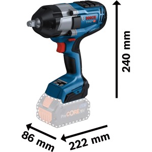Bosch Professional Akku-Drehschlagschrauber GDS 18V-1000 Solo mit Abmessungen.